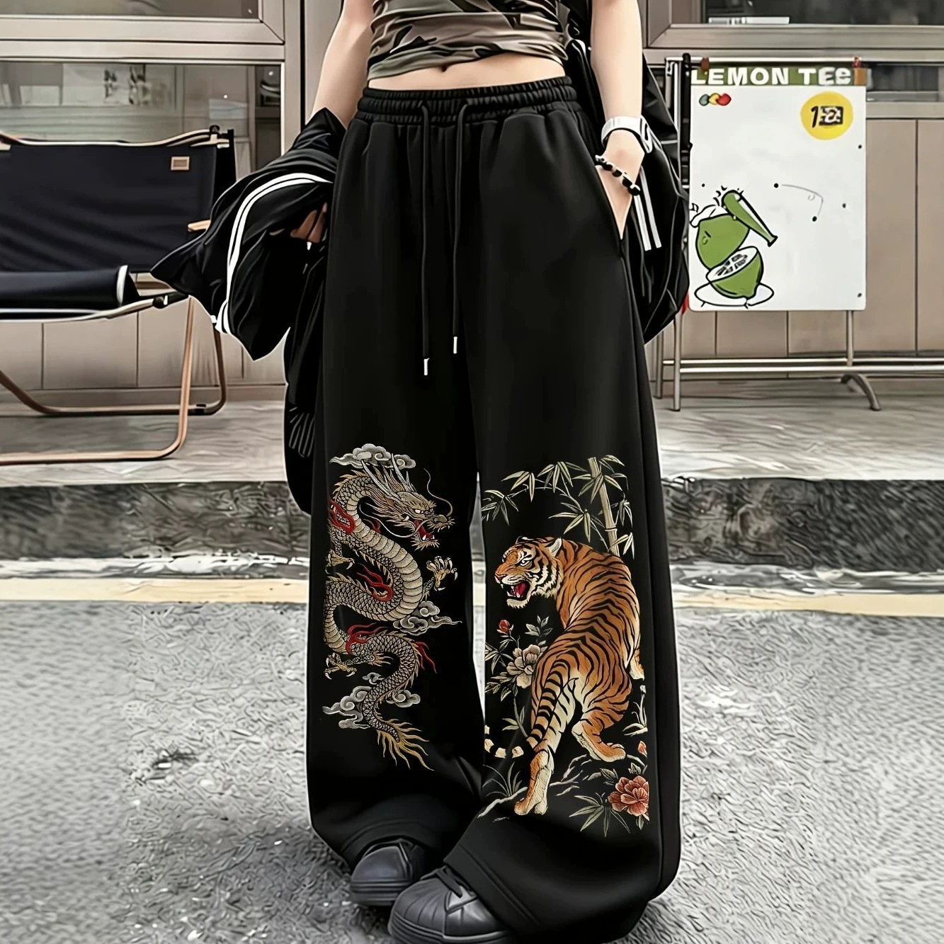 Y2K Dragon Tiger Graphic Baggy Drawstring Sweatpants-2