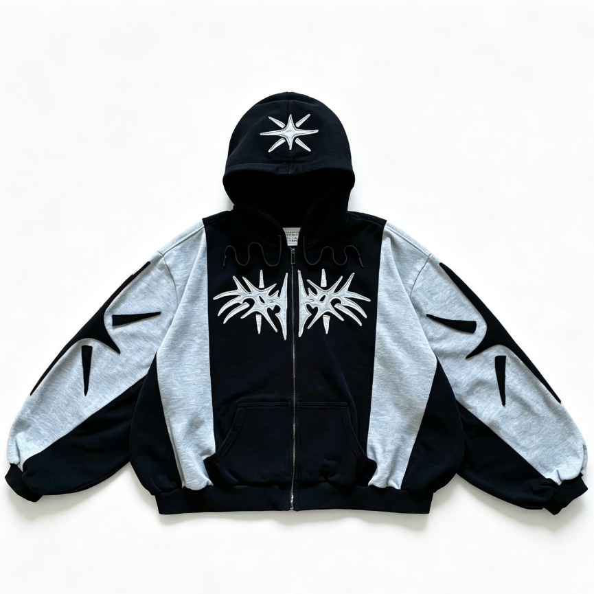 Y2K Patchwork Applique Streetwear Unisex Pullover Hoodie-1